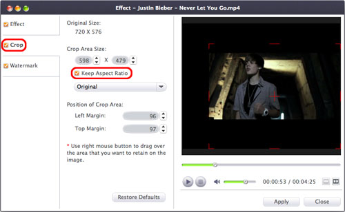 How to crop DVD image size